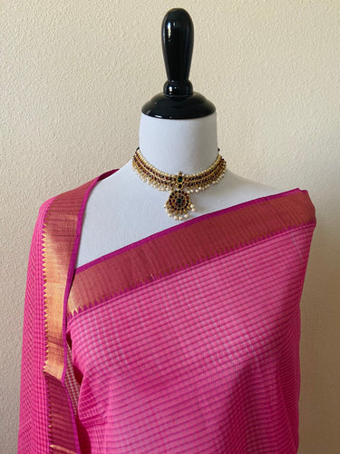 Mangalgiri Handwoven Cotton Saree | Pink | Ships from California